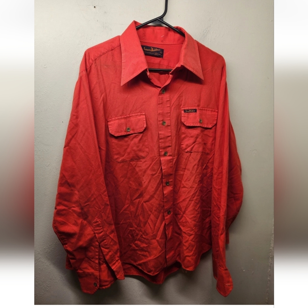 Vintage Landlubber mens button down red collared linen shirt xl